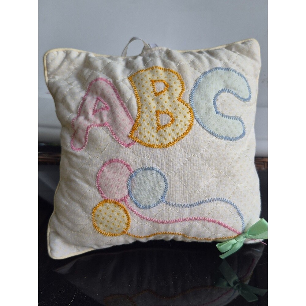 Vintage Cream-colored pillow embroidered "ABC" Balloons Baby Nursery -Musical